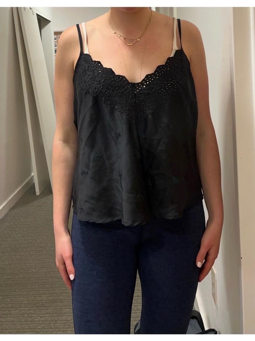 Zara Satin Effect Tank with Embroidered Eyelet Details Size M